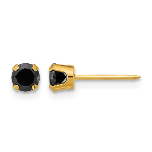 Inverness 14k Polished 4mm Black CZ Stud Post Piercing Earrings