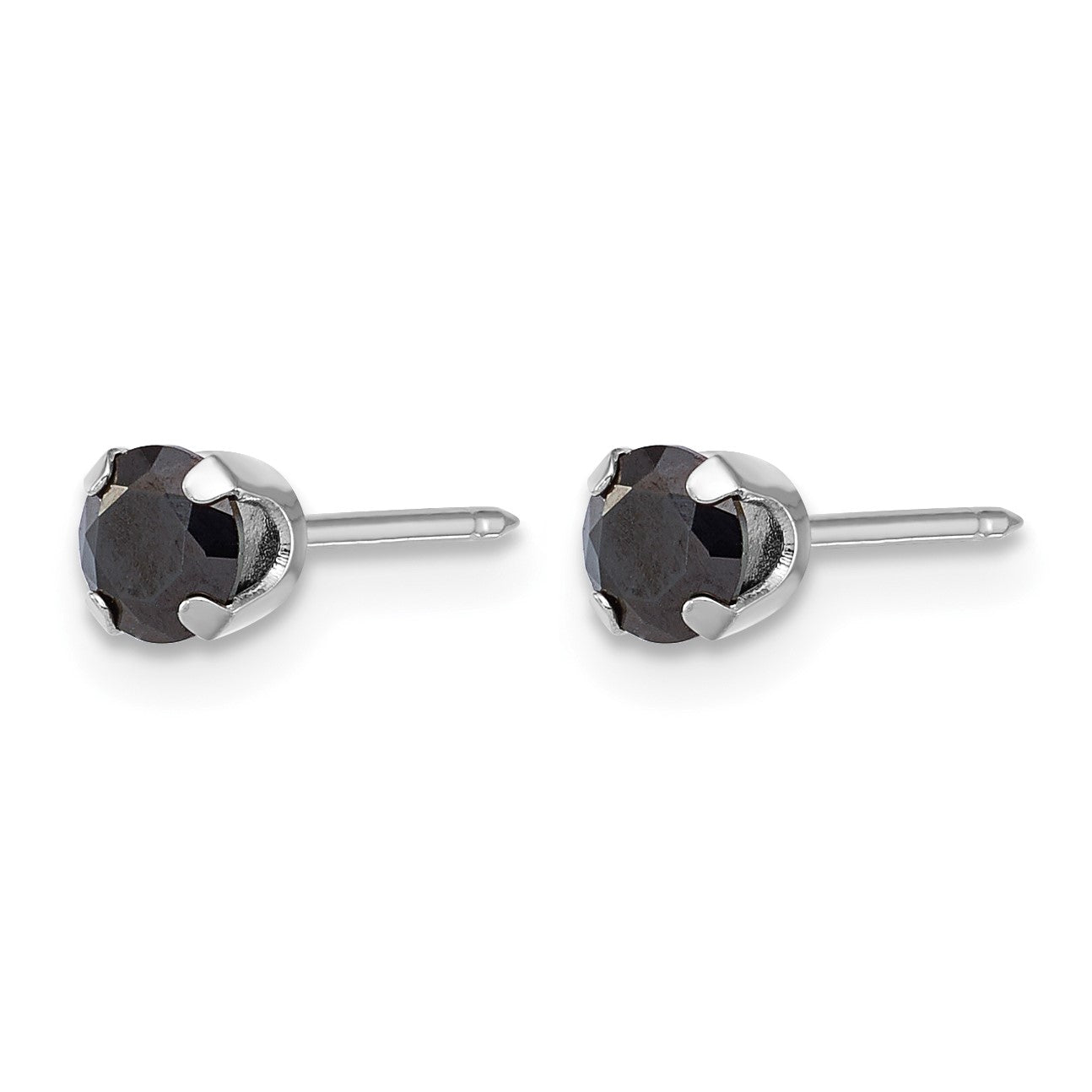 Inverness 14k White Gold Polished 4mm Black CZ Stud Post Piercing Earrings