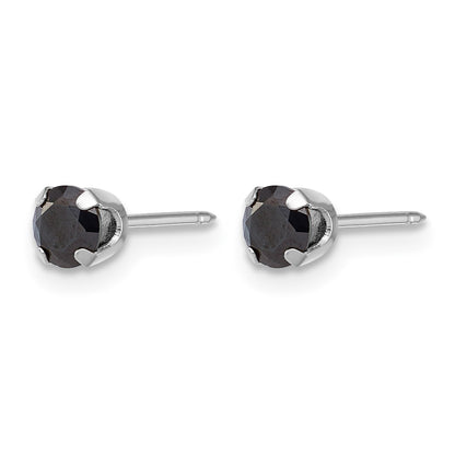 Inverness 14k White Gold Polished 4mm Black CZ Stud Post Piercing Earrings