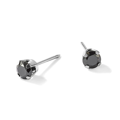 Inverness 14k White Gold Polished 4mm Black CZ Stud Post Piercing Earrings