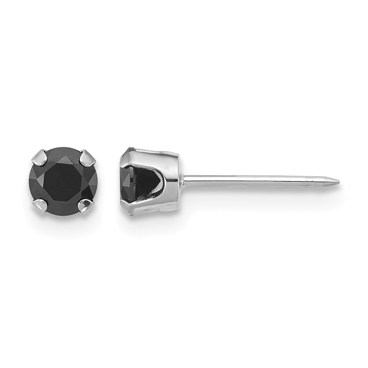 Inverness 14k White Gold Polished 4mm Black CZ Stud Post Piercing Earrings