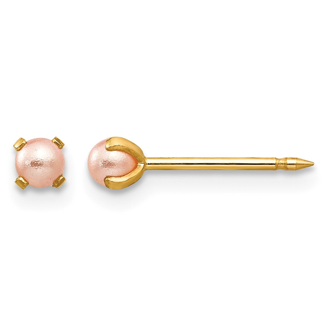 Inverness 14k 3mm Pink Simulated Pearl Post Piercing Earrings