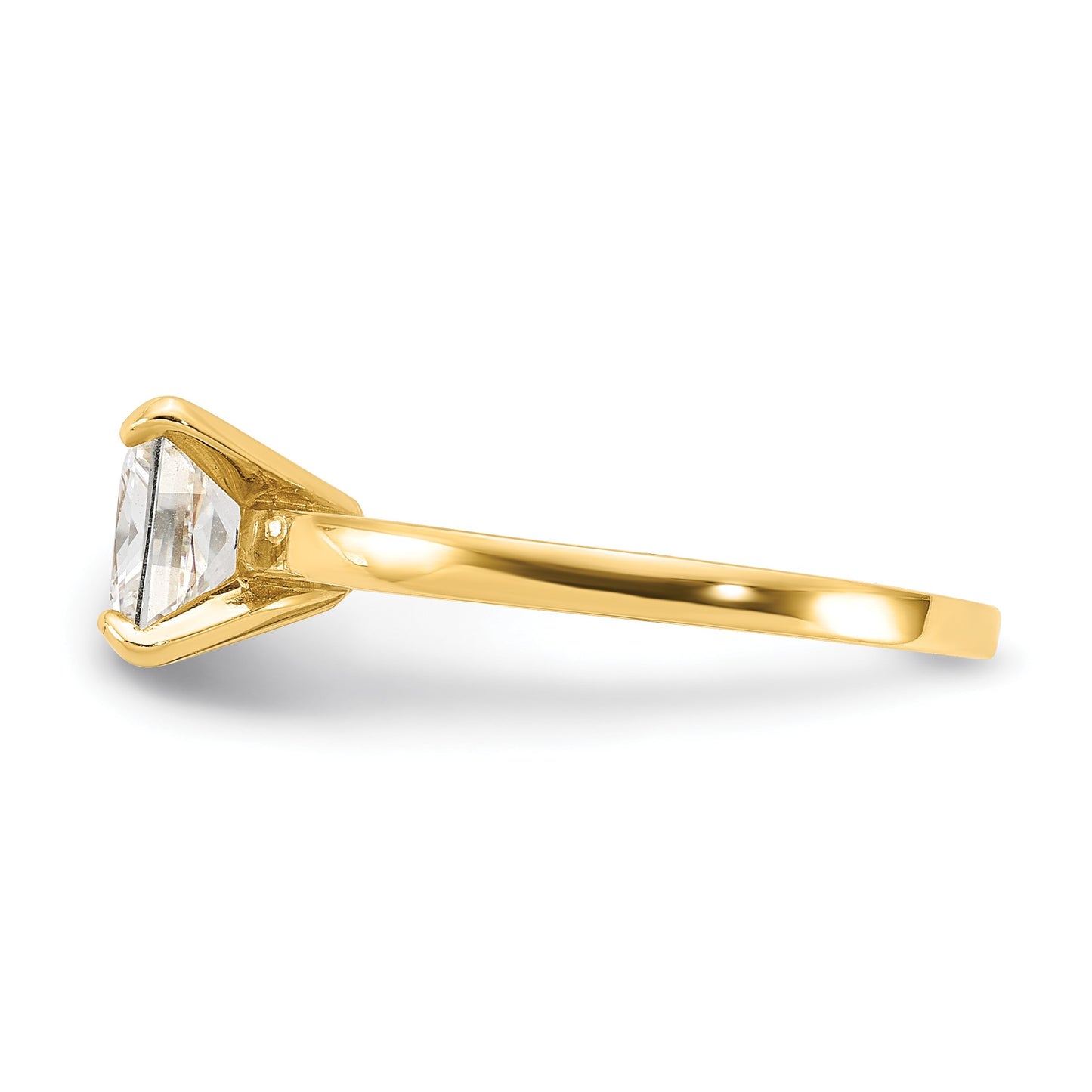 10K Polished 7.5mm Square Clear CZ Solitaire Ring