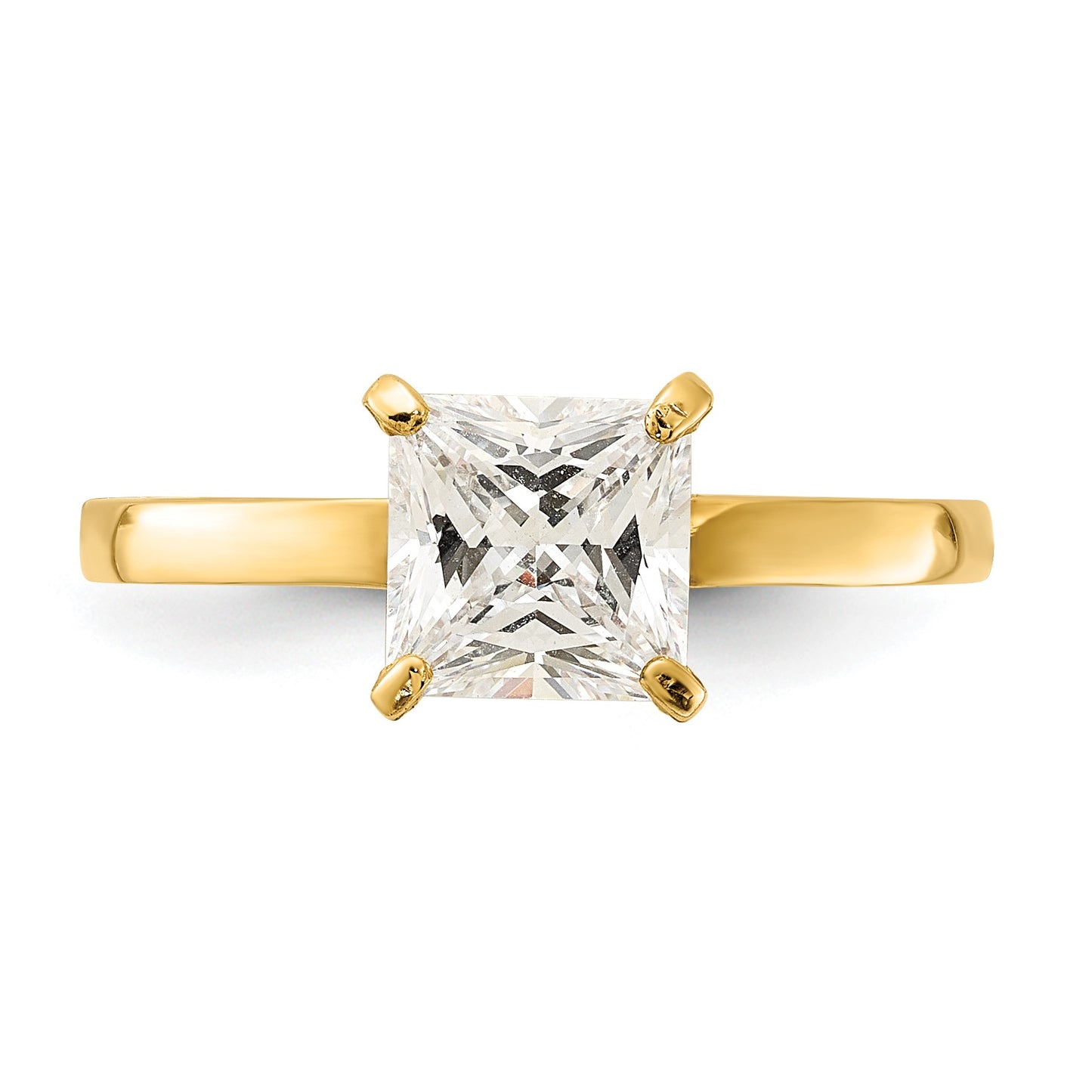 10K Polished 7.5mm Square Clear CZ Solitaire Ring