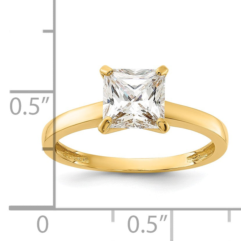 10K Polished 7.5mm Square Clear CZ Solitaire Ring