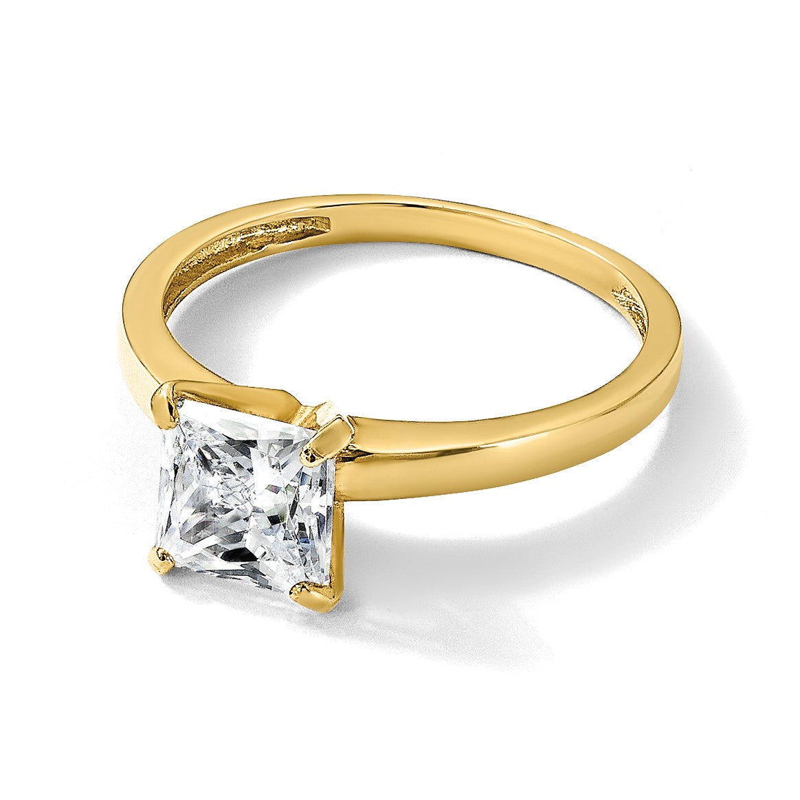 10K Polished 7.5mm Square Clear CZ Solitaire Ring