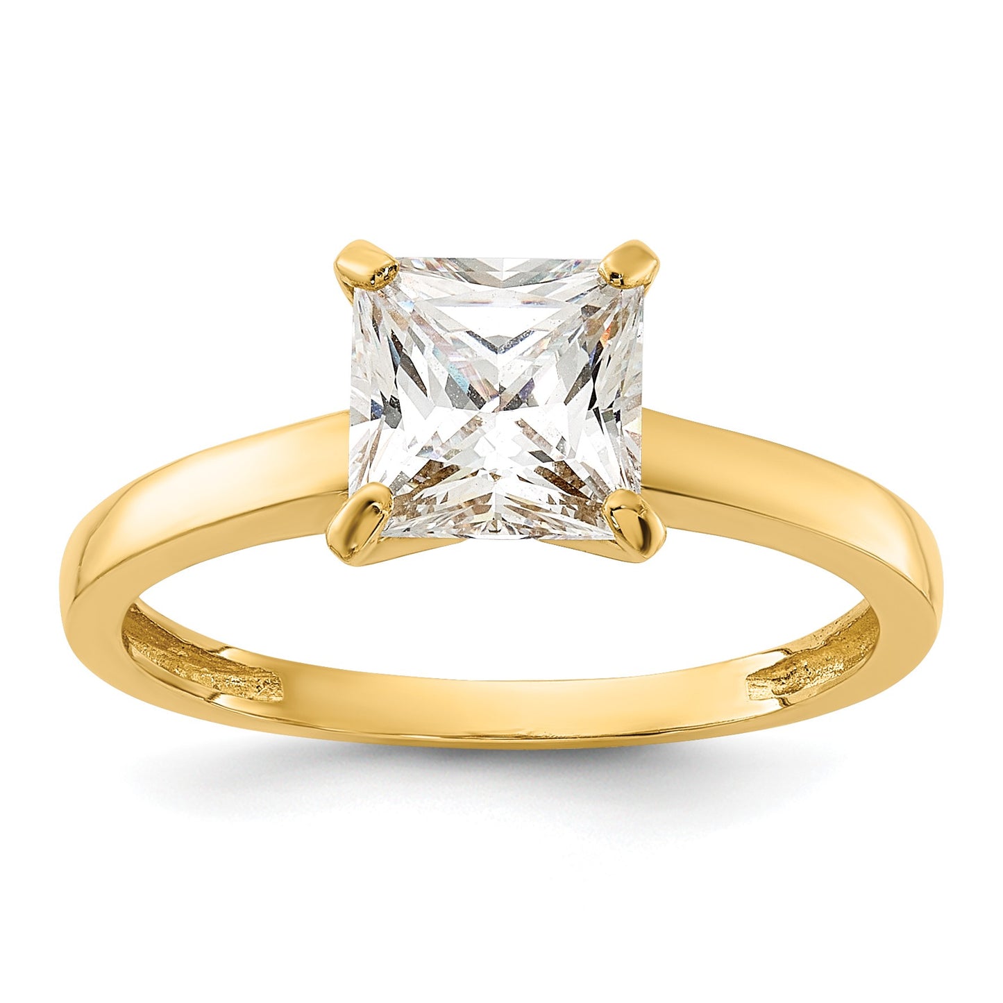 10K Polished 7.5mm Square Clear CZ Solitaire Ring