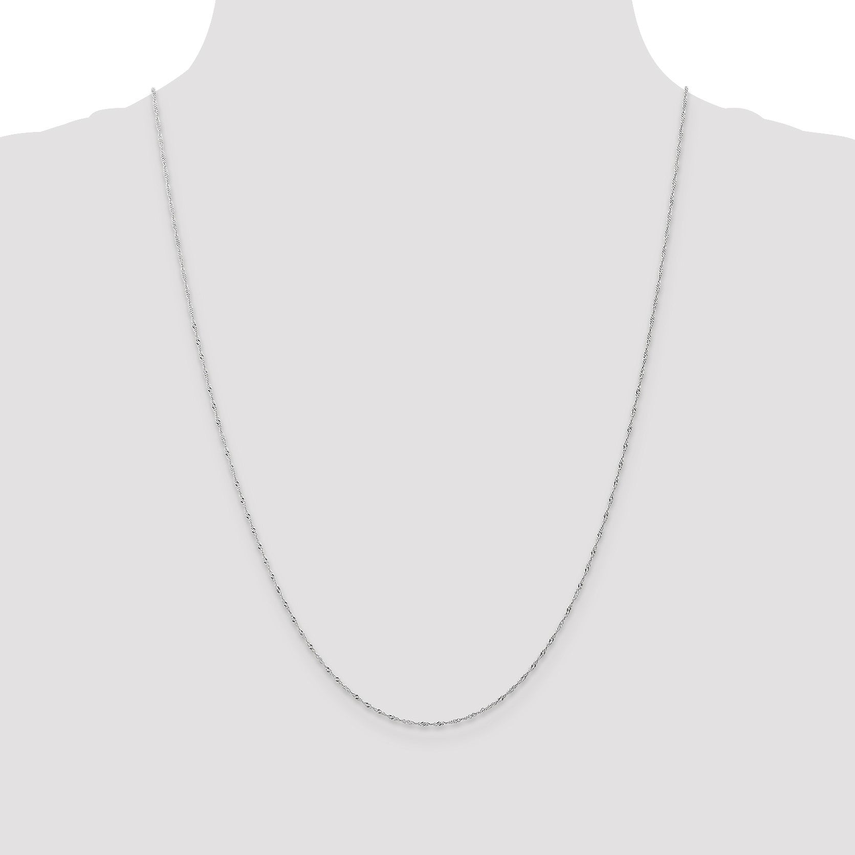 14K White Gold 24 inch Carded 1mm Singapore with Spring Ring Clasp Chain