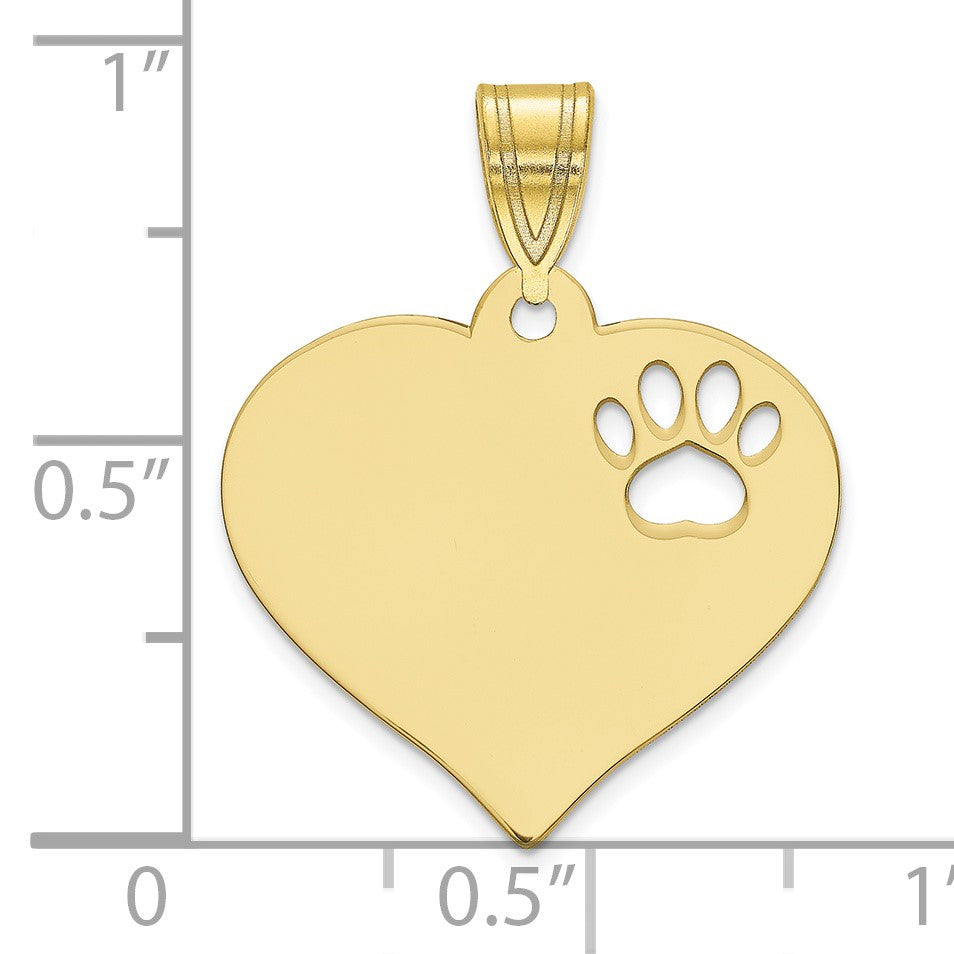 10k Yellow Gold Blank Heart with Cut-out Paw Print Pendant