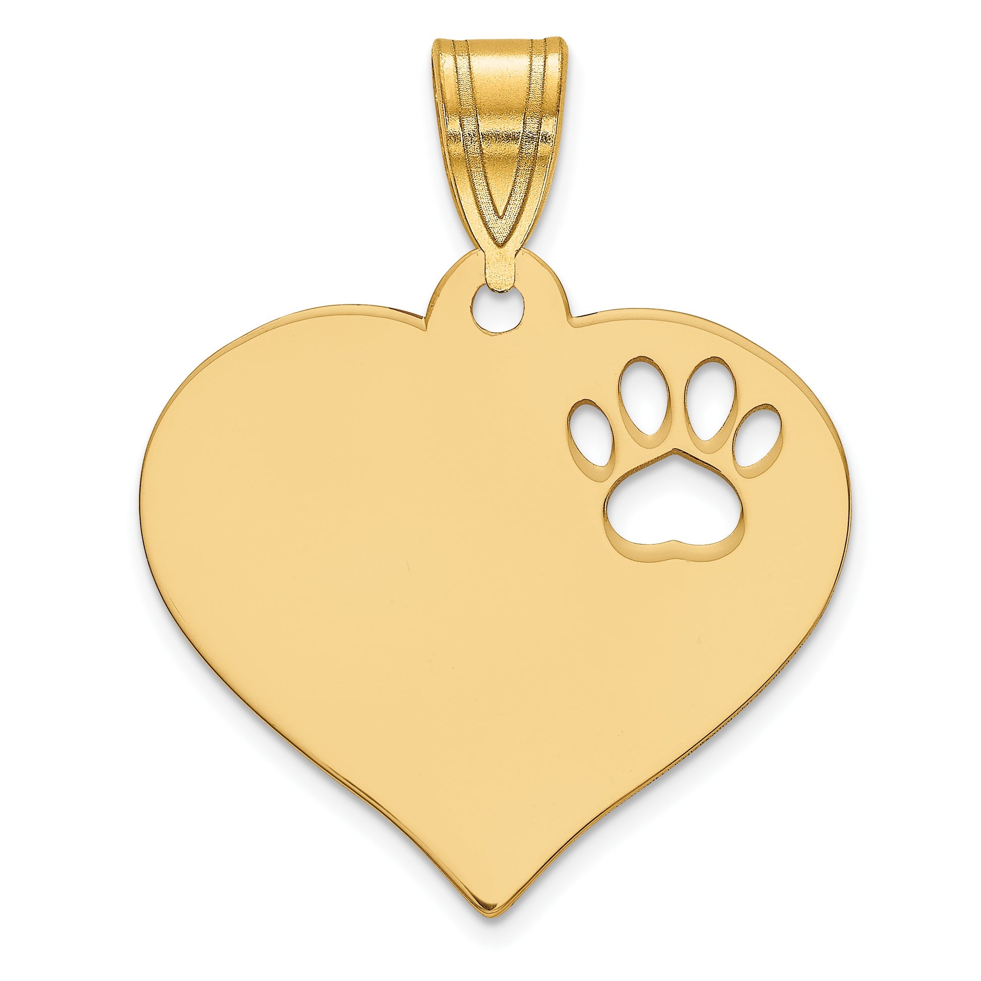 10k Yellow Gold Blank Heart with Cut-out Paw Print Pendant
