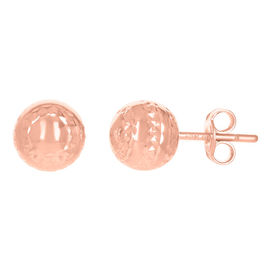 10kt Rose Gold Diamond-Cut 8mm Ball Stud Earrings