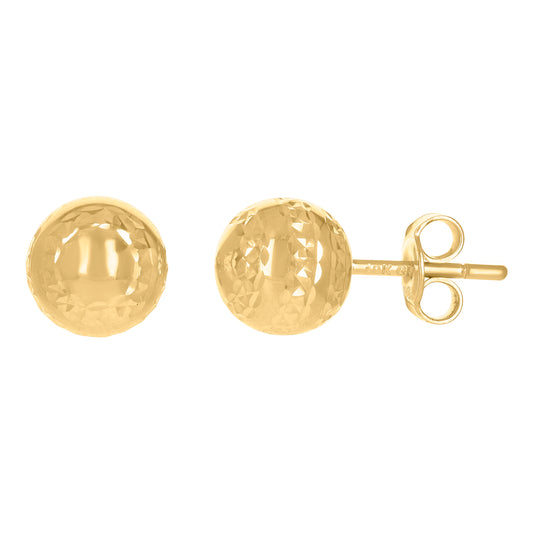 10kt Yellow Gold Diamond-Cut 8mm Ball Stud Earrings