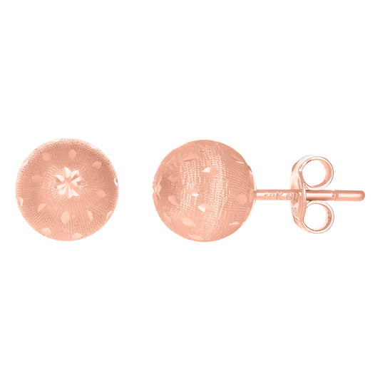 10kt Rose Gold Diamond-Cut 8mm Ball Stud Earrings