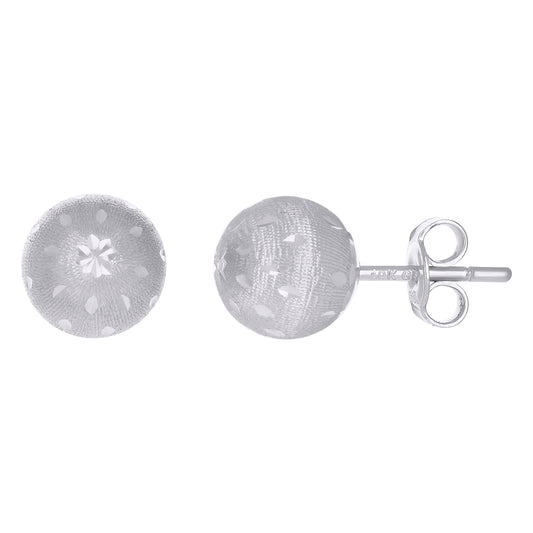 10kt White Gold Diamond-Cut 8mm Ball Stud Earrings