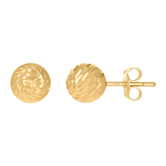 10kt Yellow Gold Diamond-Cut 8mm Ball Stud Earrings