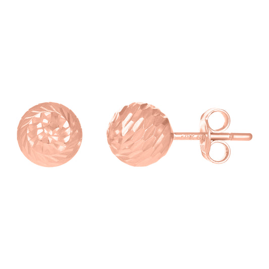 10kt Rose Gold Diamond-Cut 8mm Ball Stud Earrings