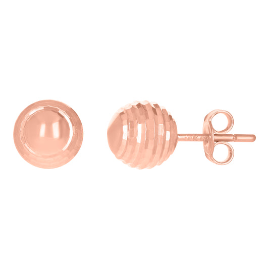 10kt Rose Gold Diamond-Cut 8mm Ball Stud Earrings