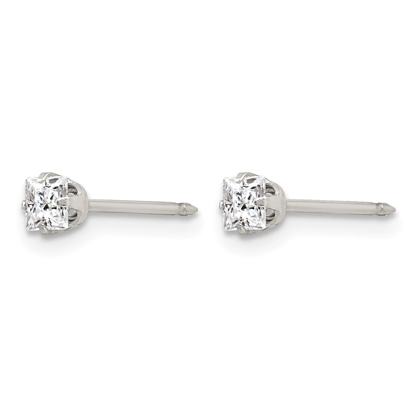 Inverness Stainless Steel 3mm Square CZ Post Piercing Earrings