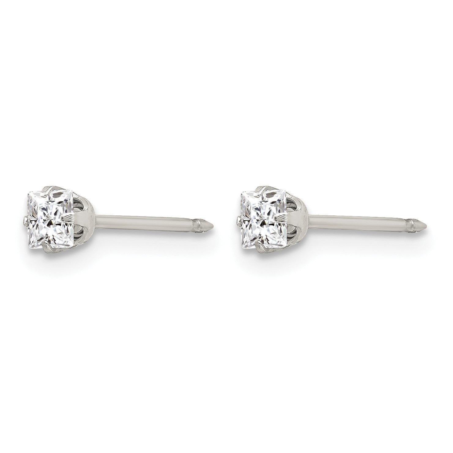 Inverness Stainless Steel 3mm Square CZ Post Piercing Earrings