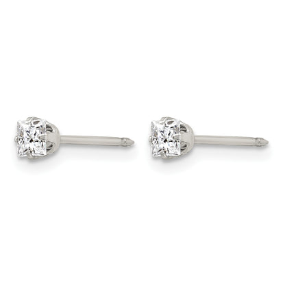 Inverness Stainless Steel 3mm Square CZ Post Piercing Earrings