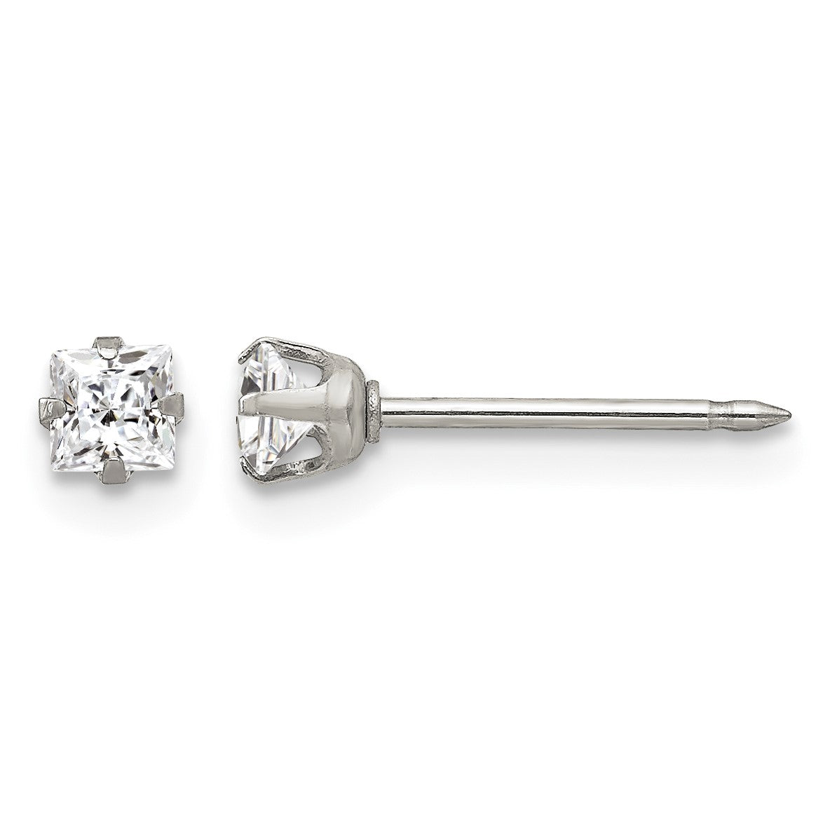 Inverness Stainless Steel 3mm Square CZ Post Piercing Earrings