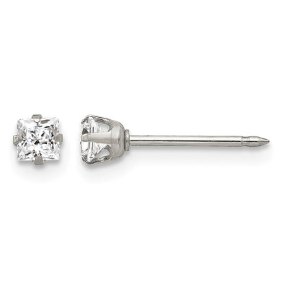 Inverness Stainless Steel 3mm Square CZ Post Piercing Earrings