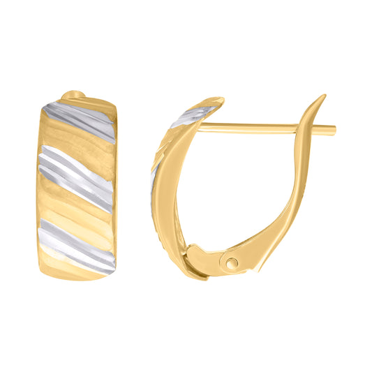 10kt Two-tone Gold Fashion Diamond-Cut Hoop Earrings