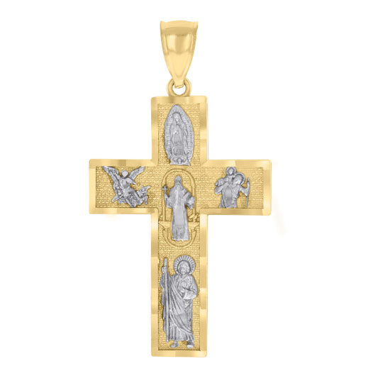 10kt Two-tone Gold Cross Religious Charm Pendant