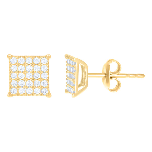 10kt Yellow Gold Cubic-Zirconia Square Fashion Stud Earrings