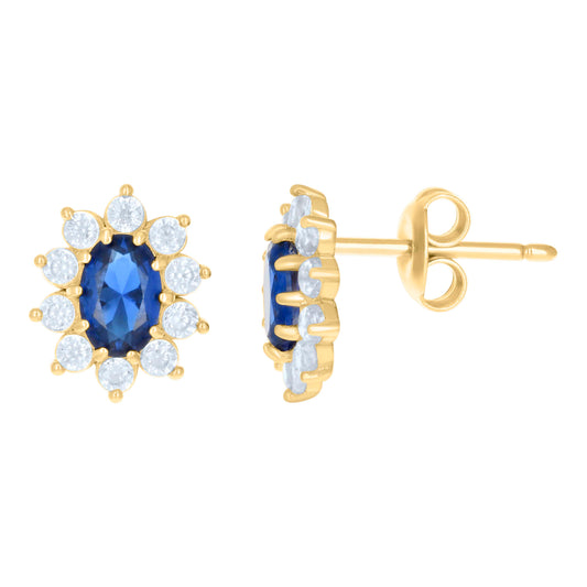 10kt Yellow Gold Blue White Oval Round Cubic-Zirconia Fashion Stud Earrings