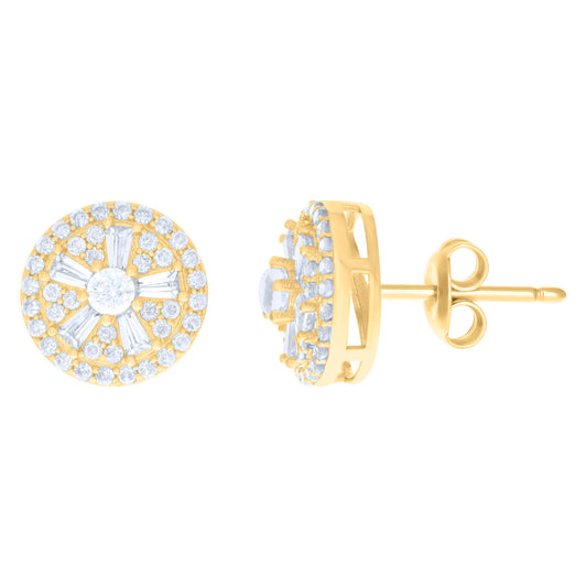 10kt Yellow Gold Baguette Round Cubic-Zirconia Fashion Stud Earrings