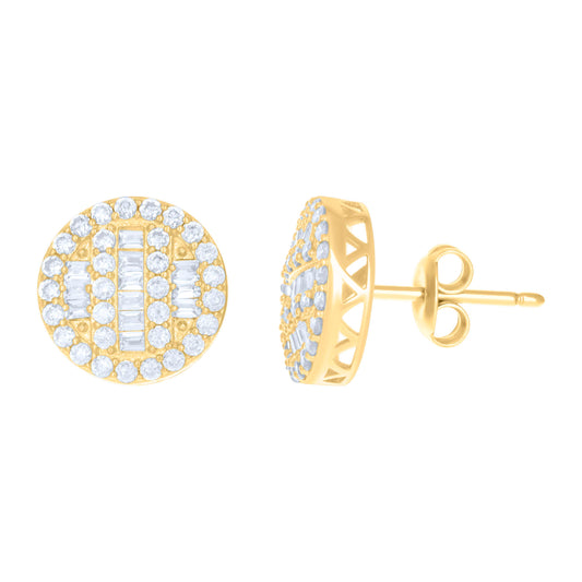 10kt Yellow Gold Baguette Round Cubic-Zirconia Fashion Stud Earrings