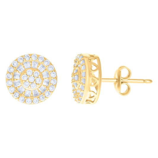 10kt Yellow Gold Baguette Round Cubic-Zirconia Fashion Stud Earrings