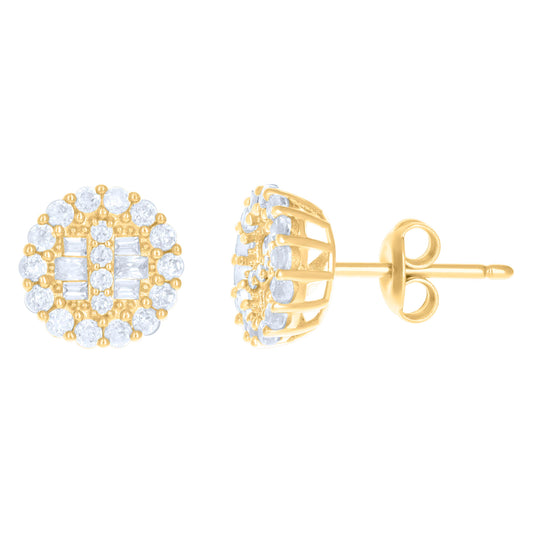 10kt Yellow Gold Baguette Round Cubic-Zirconia Fashion Stud Earrings