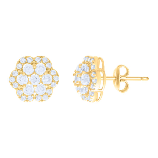 10kt Yellow Gold Cubic-Zirconia Flower Fashion Stud Earrings