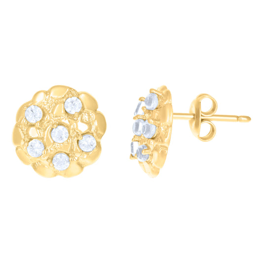 10kt Yellow Gold Cubic-Zirconia Nugget Fashion Stud Earrings