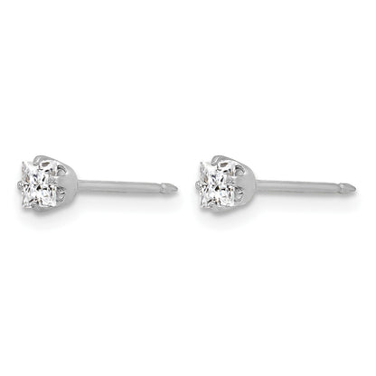 Inverness 14k White Gold 3mm Square CZ Post Piercing Earrings