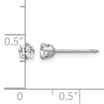 Inverness 14k White Gold 3mm Square CZ Post Piercing Earrings