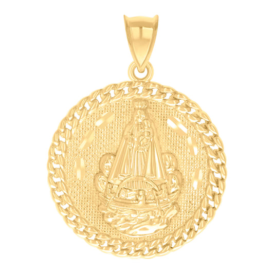 10k Yellow Gold Cuban Border Our Lady of Charity Caridad Religious Pendant