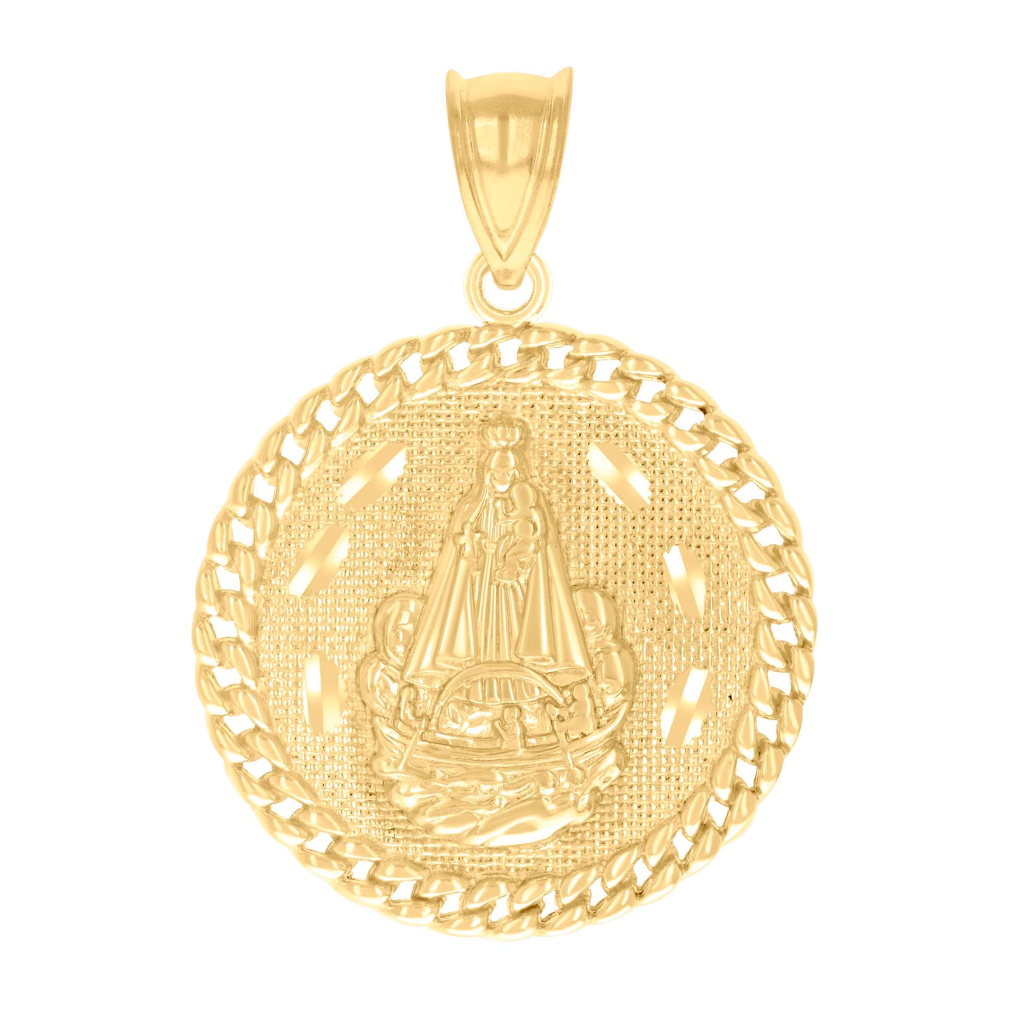 10k Yellow Gold Cuban Border Our Lady of Charity Caridad Religious Pendant