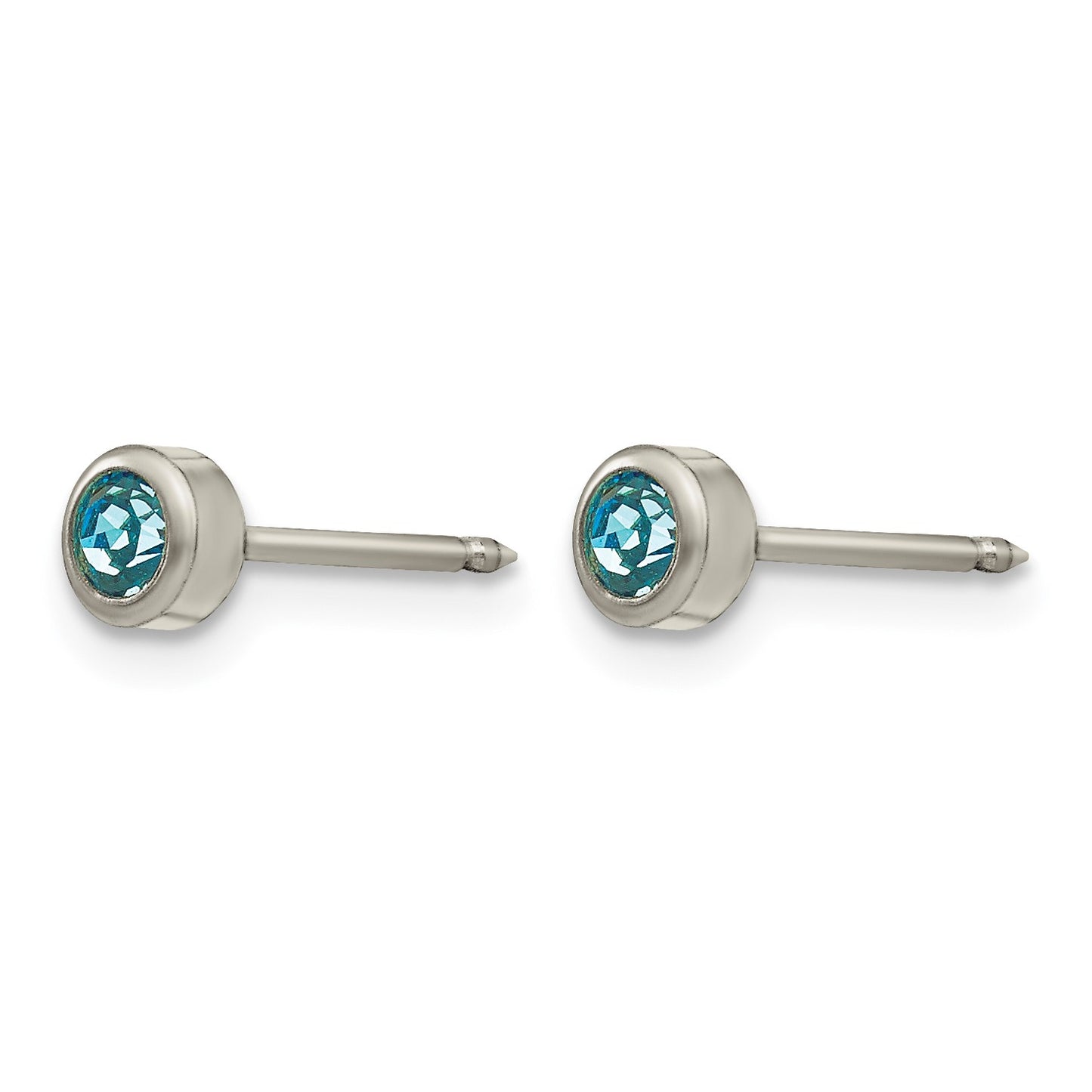 Inverness Titanium 4mm Aqua Crystal Bezel Post Piercing Earrings