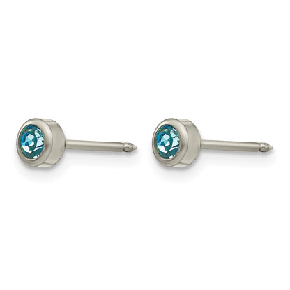 Inverness Titanium 4mm Aqua Crystal Bezel Post Piercing Earrings