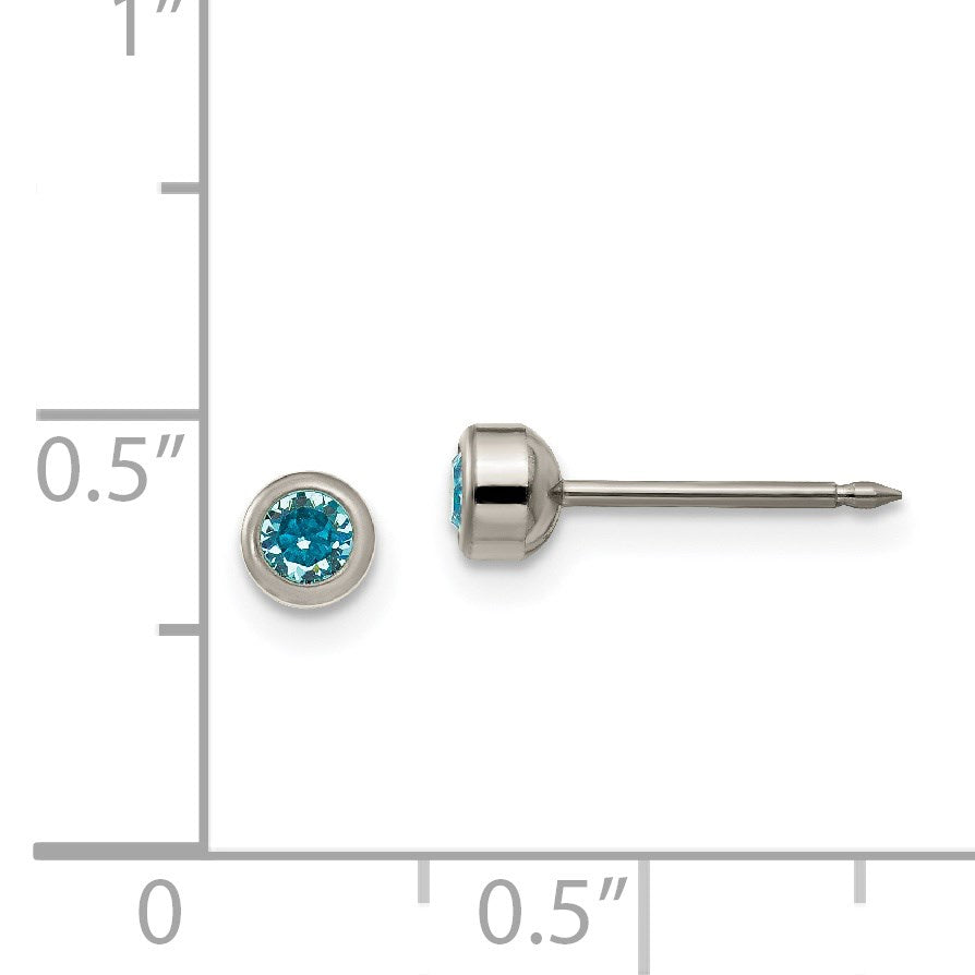 Inverness Titanium 4mm Aqua Crystal Bezel Post Piercing Earrings