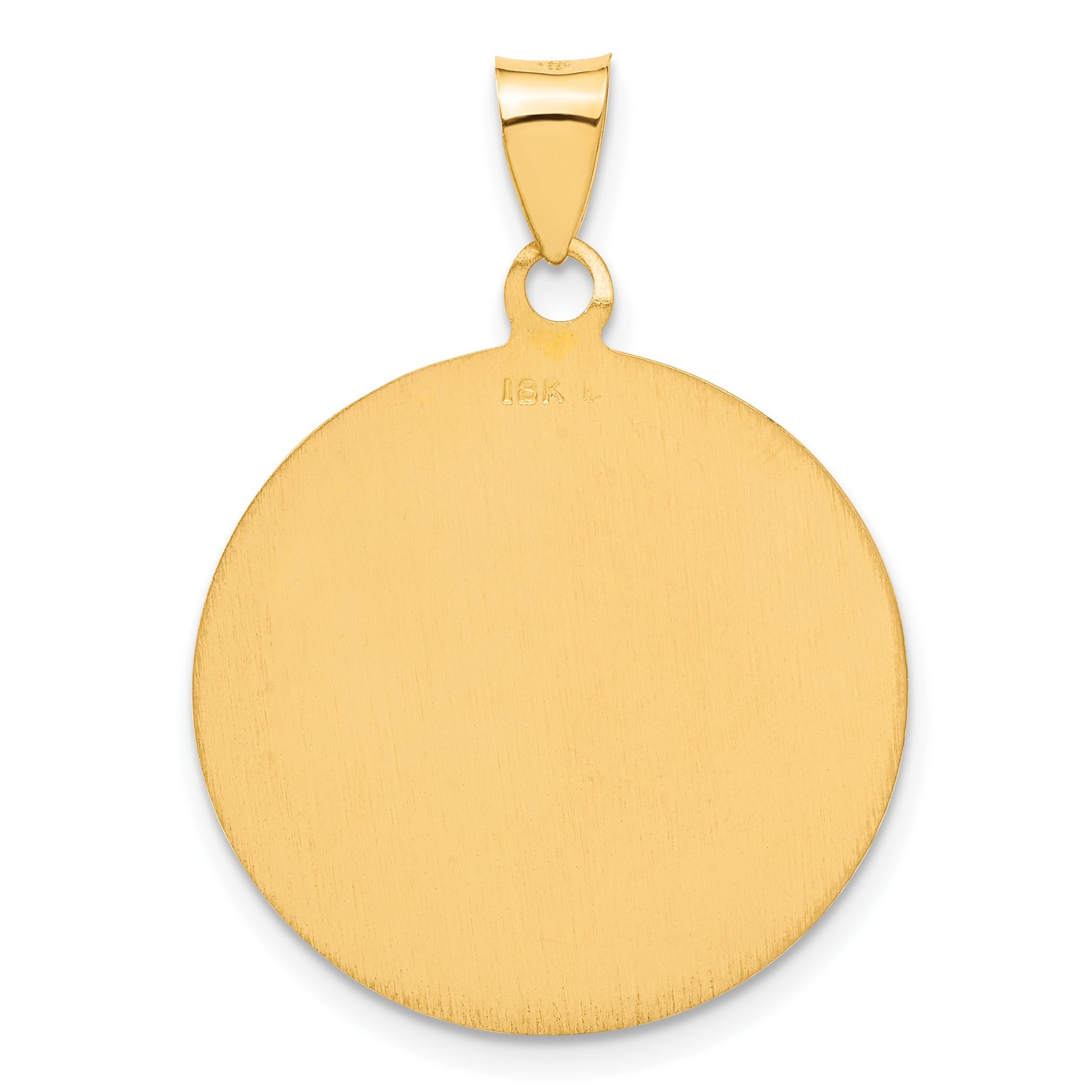 18k Polished and Satin Solid Large Saint Christopher Medal Round Pendant