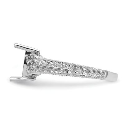 14k White Gold Holds 4-1.3mm Round and 1-7x5 Emerald-cut Gemstone Ring Mounting