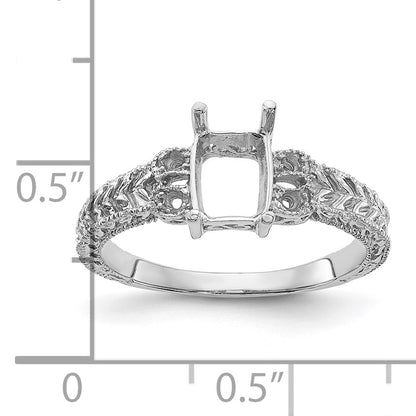 14k White Gold Holds 4-1.3mm Round and 1-7x5 Emerald-cut Gemstone Ring Mounting