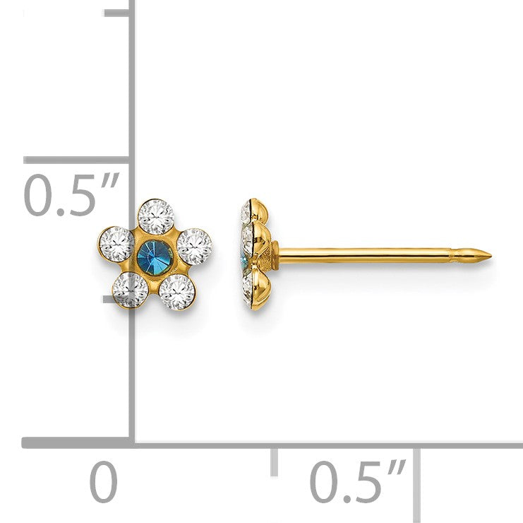 Inverness 14k Clear and Blue Crystal Flower Post Piercing Earrings