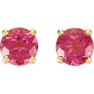 14k Yellow Gold 6 mm Natural Pink Tourmaline Stud Earrings Gift for Women