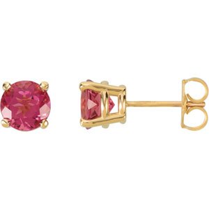 14k Yellow Gold 6 mm Natural Pink Tourmaline Stud Earrings Gift for Women