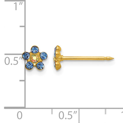 Inverness 14k Blue and Aurora Borealis Crystal Flower Post Piercing Earrings